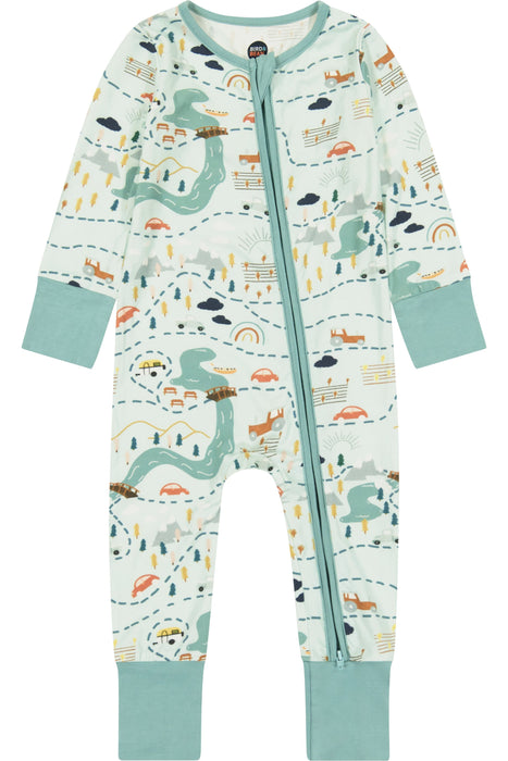 Bamboo One Piece Zip Pajama - On the Road Again