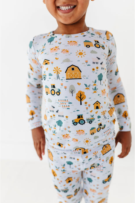 Close-up Farm Animal Print Bamboo Pajama Set for Kids by Bird and Bean