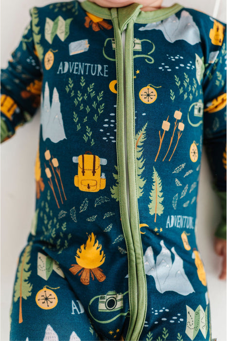 Bamboo One Piece Zip Pajama - Camping Adventure