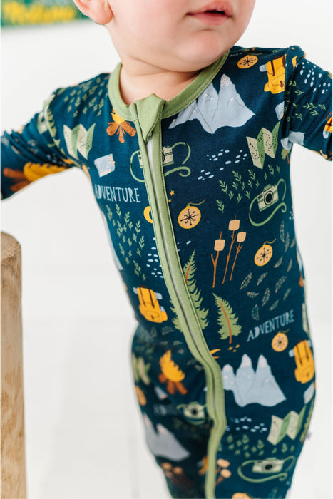 Bamboo One Piece Zip Pajama - Camping Adventure