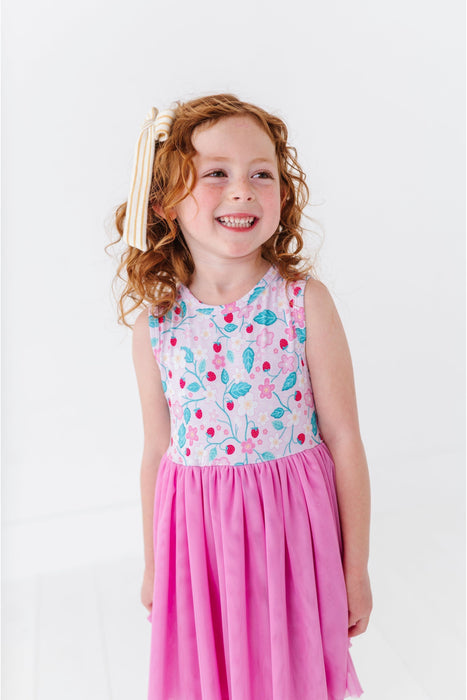 Alma strawberry print whimsical tulle dress for girls