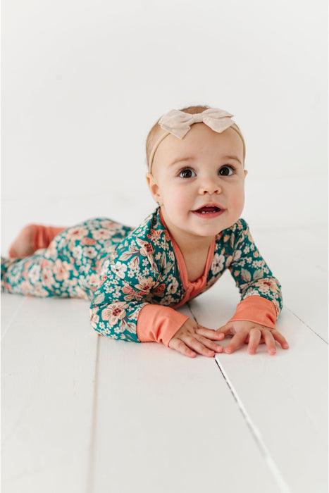 Bamboo One Piece Zip Pajama - Pink Juniper Pattern - Bird and Bean