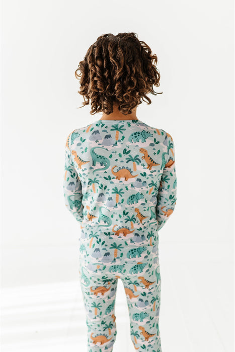 Bamboo Pajama Set Back View  -Rex Dinosaur Print - Bird and Bean