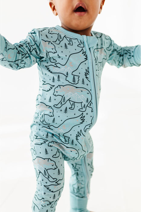 Cosmo Constellation Baby Romper Zip Close Front - Sky Blue Bamboo | Bird & Bean
