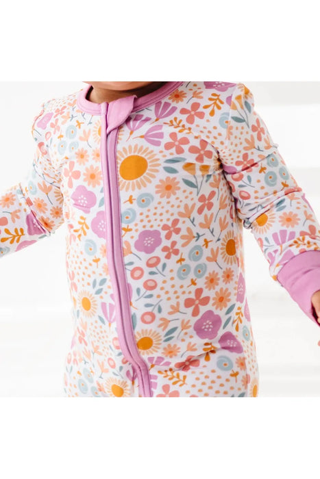 Close-up zipper romper pink spring daisy print