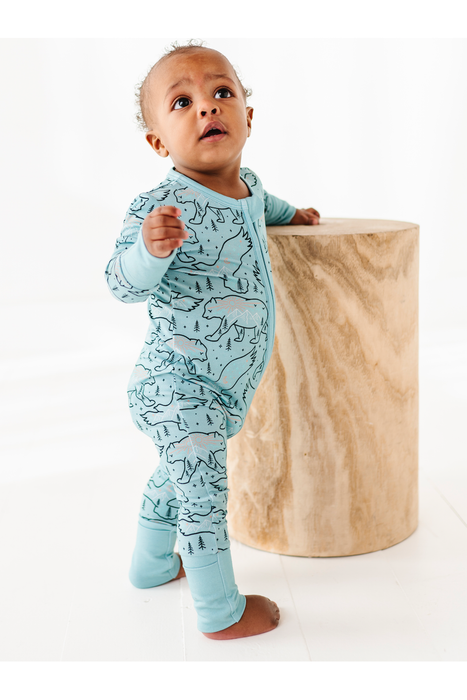 Cosmo Constellation Baby Zip Romper - Sky Blue Bamboo | Bird & Bean