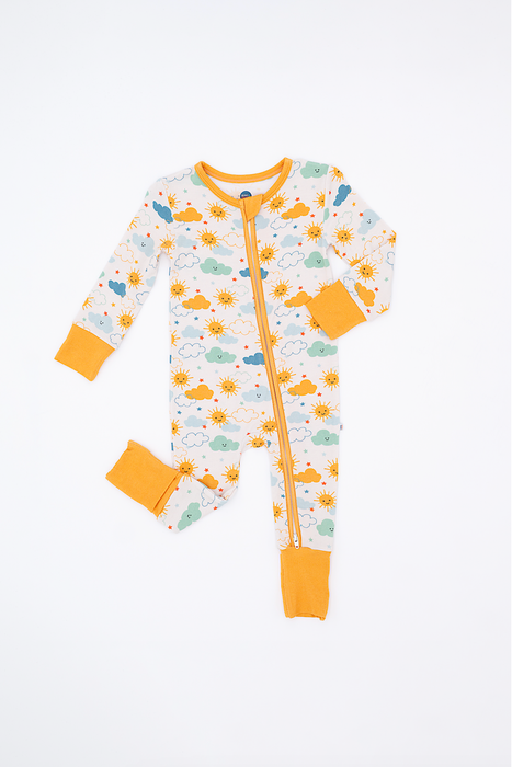 Sunny Sunshine Convertible Bamboo Zip Romper Sleeper Onesie with Marigold Cuffs