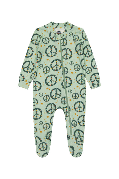 Footed Bamboo One Piece Zip Pajama - Peace + Joy