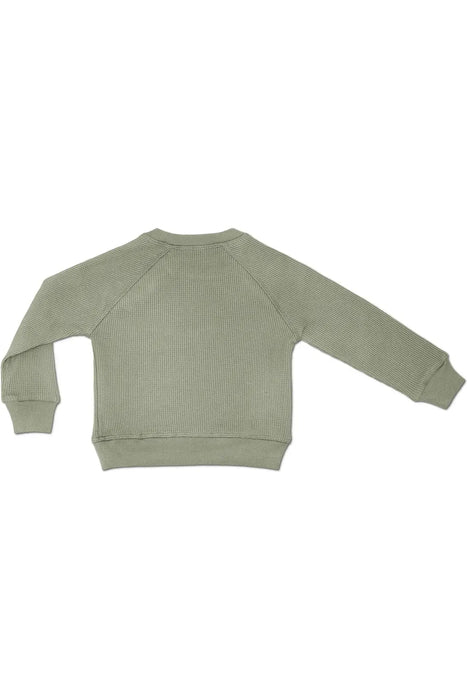 Waffle Balloon Sleeve Sweatshirt - Olive