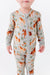 Bamboo One Piece Zip Pajama -Horsin' Around Print Close-up on Child Model _ Bird and Bean Original 