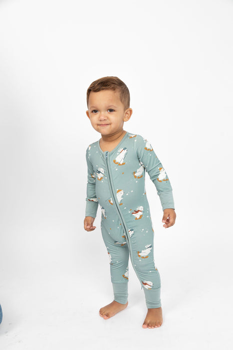 Bamboo One Piece Zip Pajama - Snow Bunny