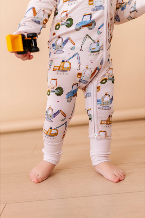 Bamboo One Piece Zip Pajama -Little Builder