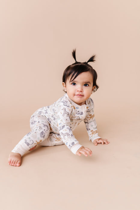 Bamboo One Piece Zip Pajama - Safari Friends