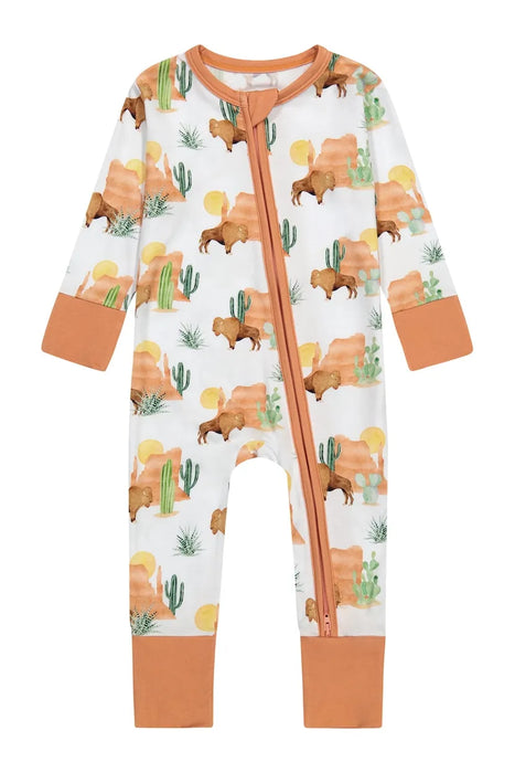 Bamboo One Piece Zip Pajama - Bison