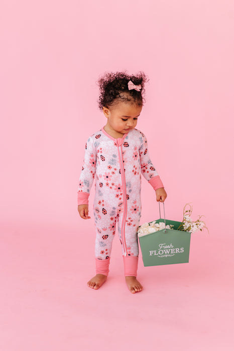Bamboo One Piece Zip Pajama -Garden