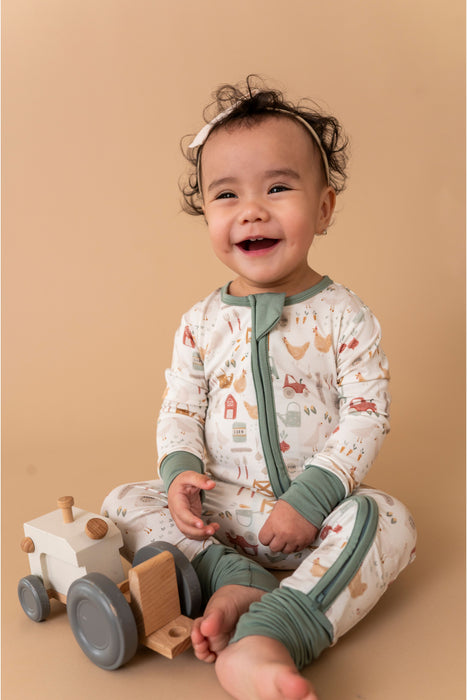 Bamboo One Piece Zip Pajama -Farm Fresh