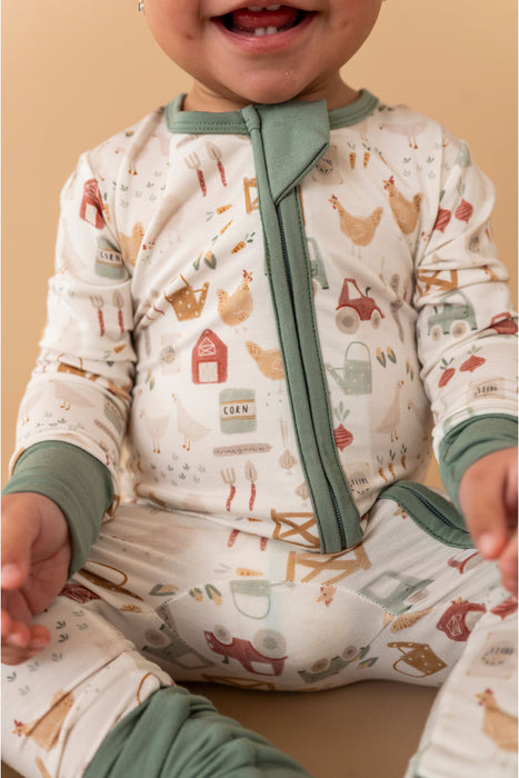 Bamboo One Piece Zip Pajama -Farm Fresh