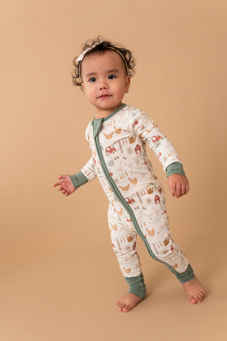 Bamboo One Piece Zip Pajama -Farm Fresh