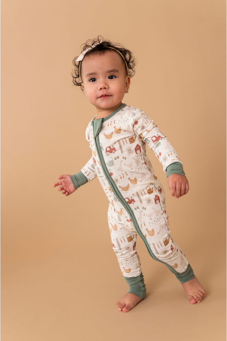 Bamboo One Piece Zip Pajama -Farm Fresh