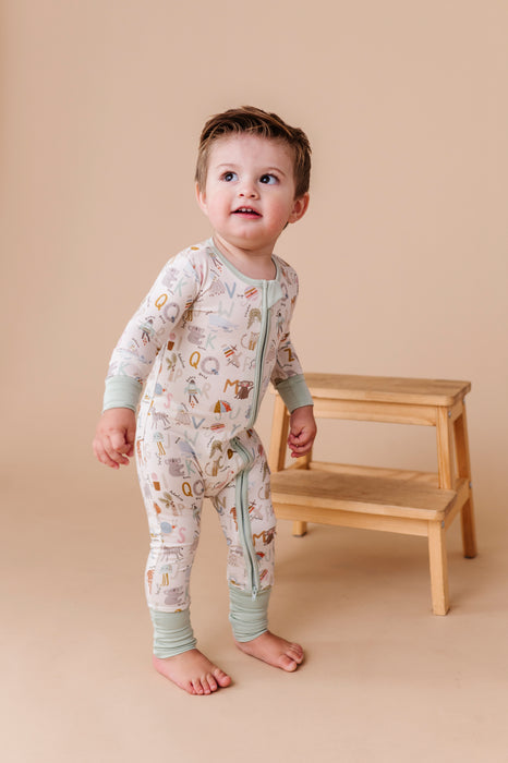 Bamboo One Piece Zip Pajama - Animal ABC