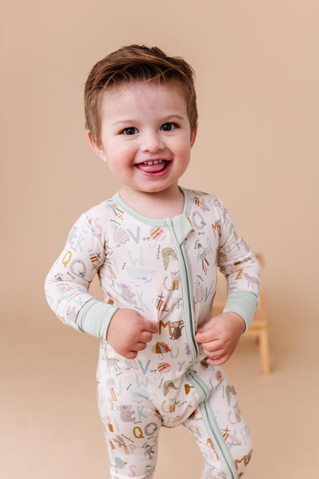 Bamboo One Piece Zip Pajama - Animal ABC