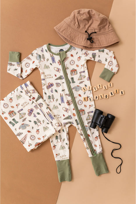 Bamboo One Piece Zip Pajama -Little Explorer