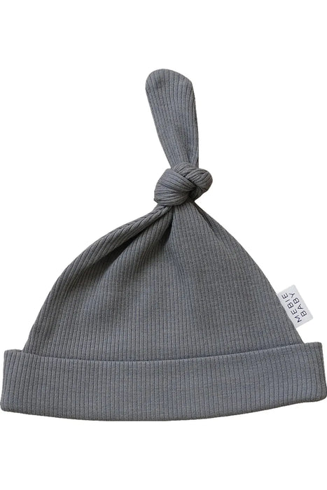 Grey Organic Ribbed Knot Hat
