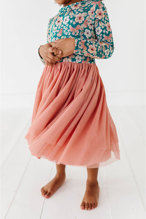Bamboo  Pink Tulle Swirly Girls Dress - Juniper Print _ Bird and Bean