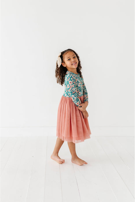 Bamboo Girls Long Sleeve Tulle Dress - Juniper Print - Bird and Bean Official