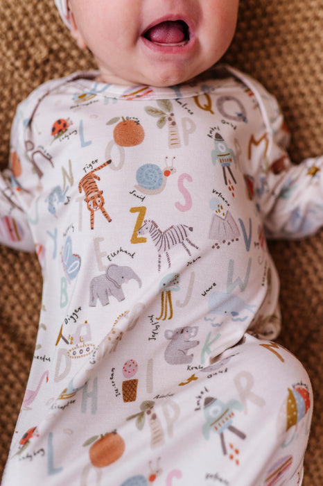 Bamboo Knotted Baby Gown – Animal ABC