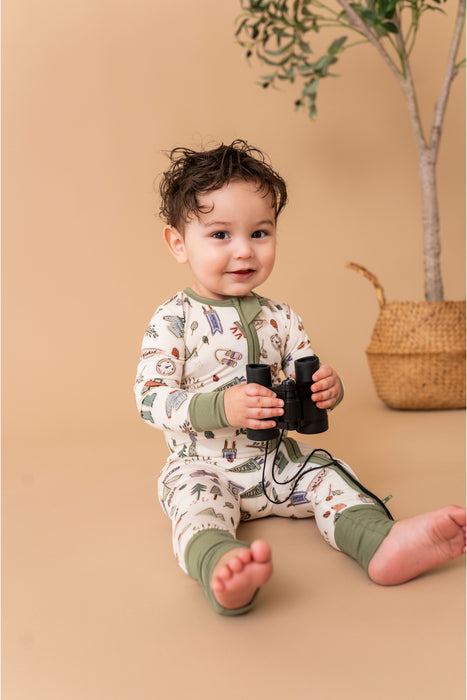 Bamboo One Piece Zip Pajama -Little Explorer