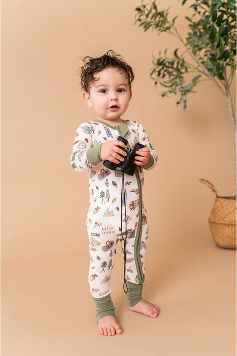 Bamboo One Piece Zip Pajama -Little Explorer
