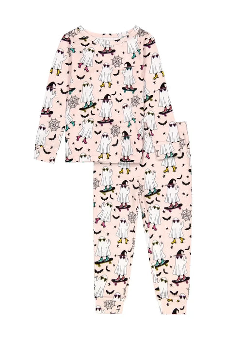 Bamboo Pajama Set - Ghouls Night Out in Coral