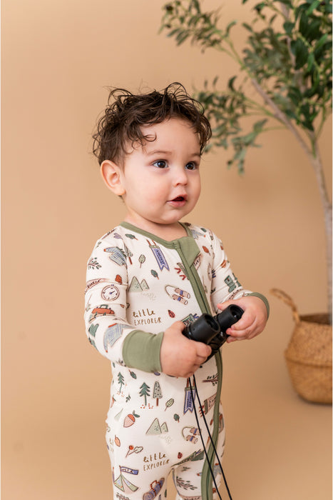 Bamboo One Piece Zip Pajama -Little Explorer