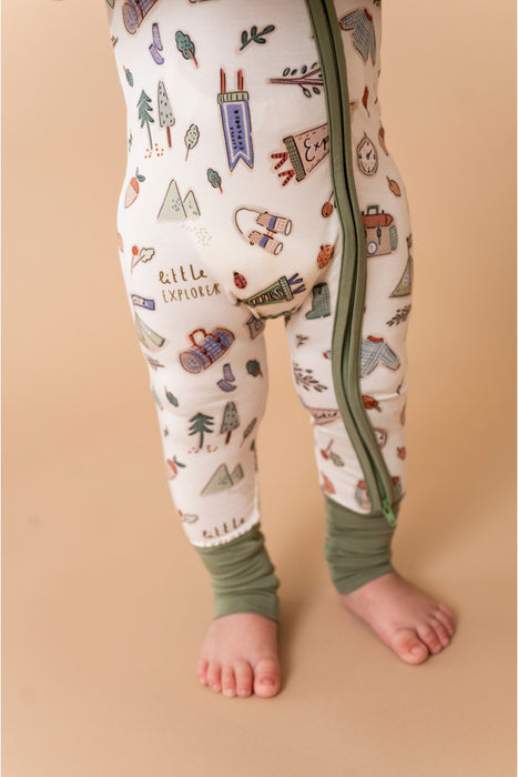 Bamboo One Piece Zip Pajama -Little Explorer