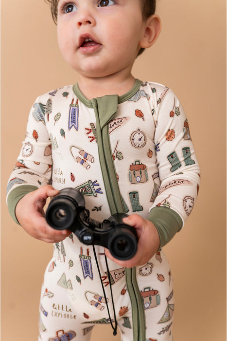 Bamboo One Piece Zip Pajama -Little Explorer