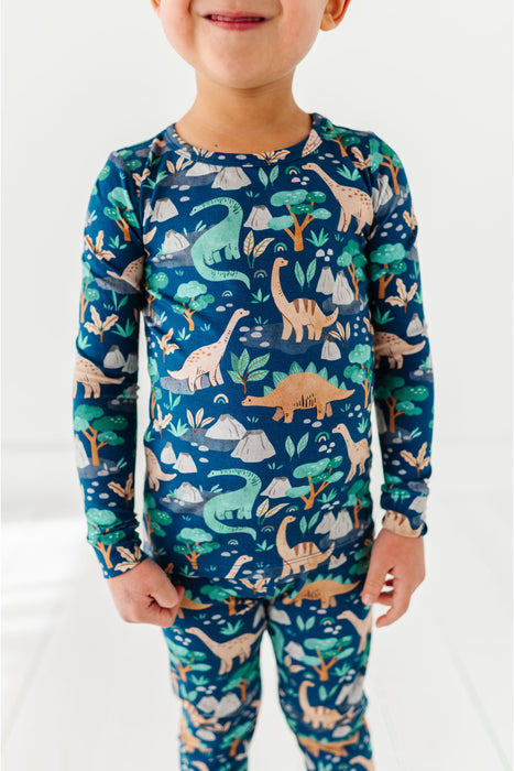 Bamboo Pajama Set -Arlo Dino on child - Bird and Bean 