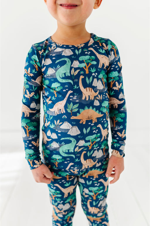 Bamboo Pajama Set -Arlo Dino on child - Bird and Bean 