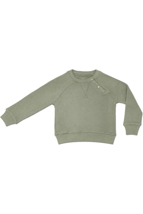 Waffle Balloon Sleeve Sweatshirt - Olive