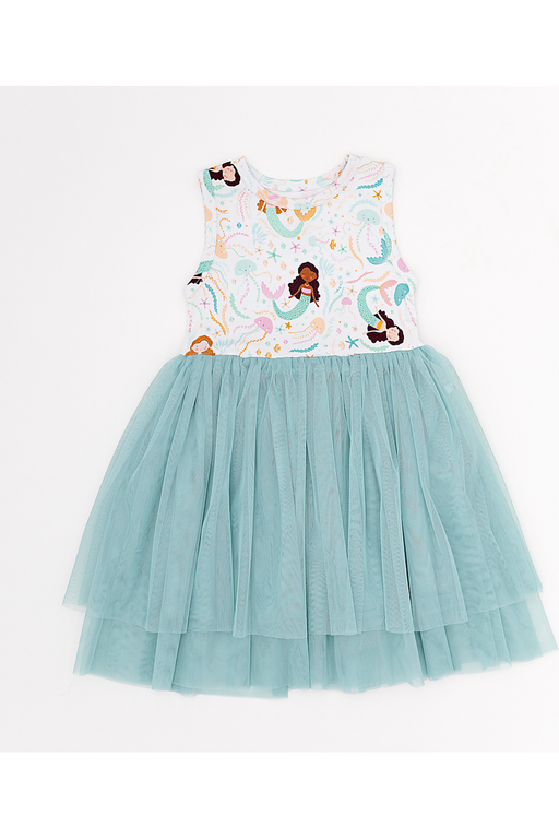 Blue sleeveless mermaid tulle kids dress