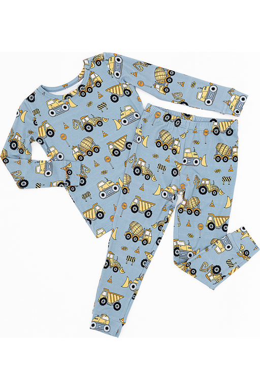 Boys two piece construction site pjs flatlay