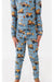 Cropped image of boy model in blue bamboo Construction Worksite truck pajamas