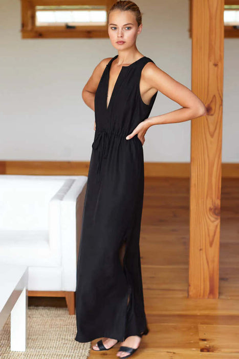 Grecian Keyhole Dress - Black Tencel