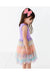 Profile view of girl model wearing purple bamboo tank dress with rainbow ombre sparkle tulle skirt