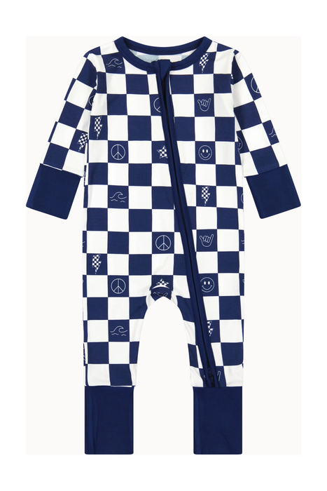 Footless Zip Romper - Check It Out - Blue