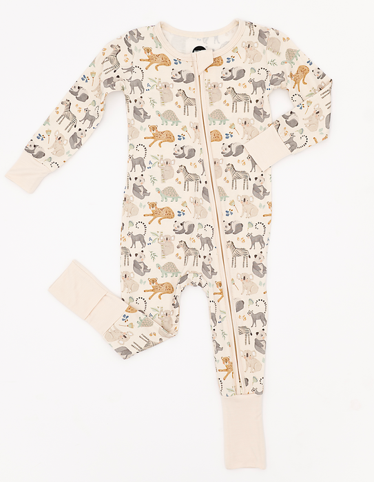 Bamboo One Piece Zip Pajama - Safari Friends