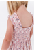 Back view of a child wearing a pink floral dress with ruffled straps on a white background Bird and Bean Kids