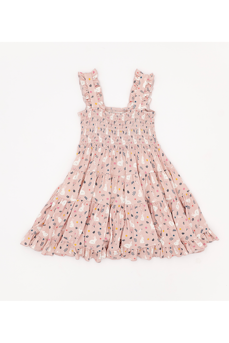 Pink floral girl bunny smocked dress on a white background - Bird and Bean Kids