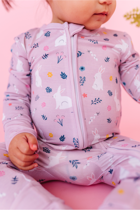 PREORDER Bamboo One Piece Zip Pajama - Belle Bunny
