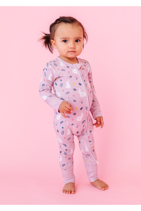 PREORDER Bamboo One Piece Zip Pajama - Belle Bunny